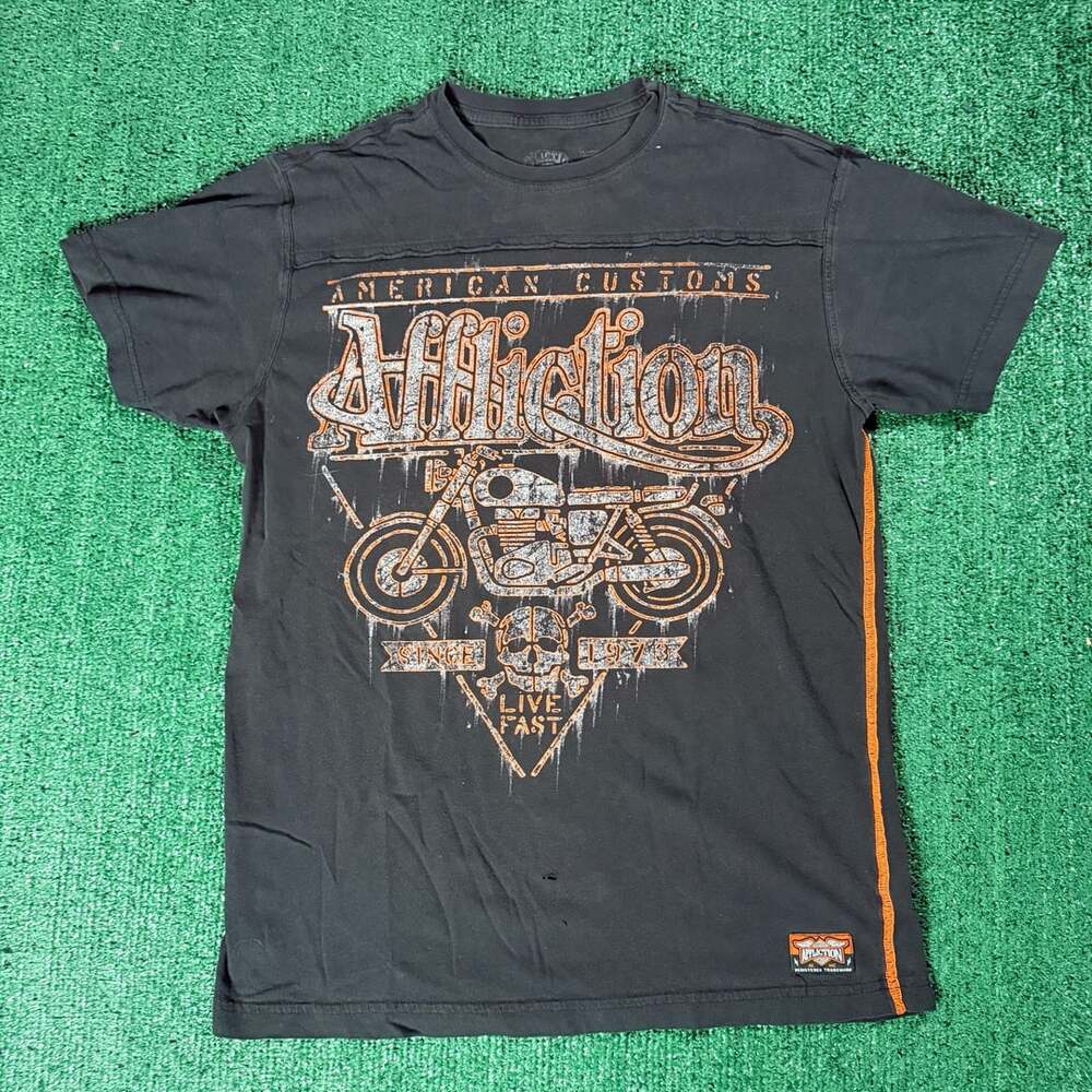 Y2K Affliction American Customs Live Fast Motorcycle T-Shirt Black Large